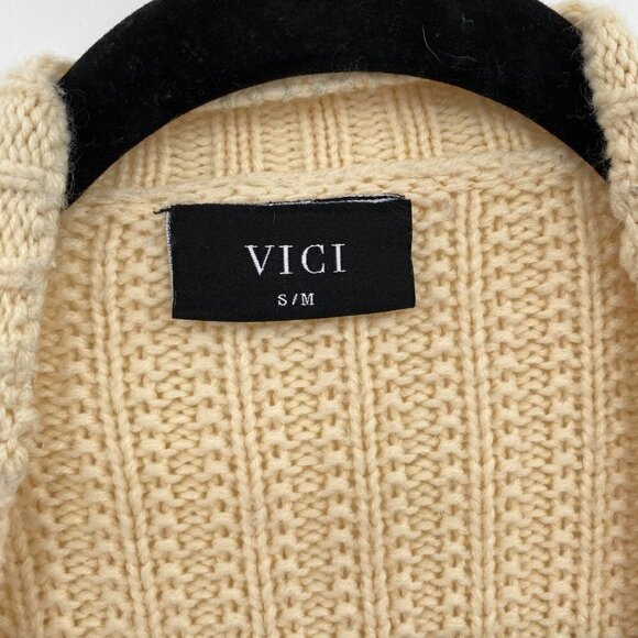 VICI Oatmeal creme soft Chunky Knit Pocketed‎ Cardigan S/M Grandpa Oversized - Picture 3 of 5